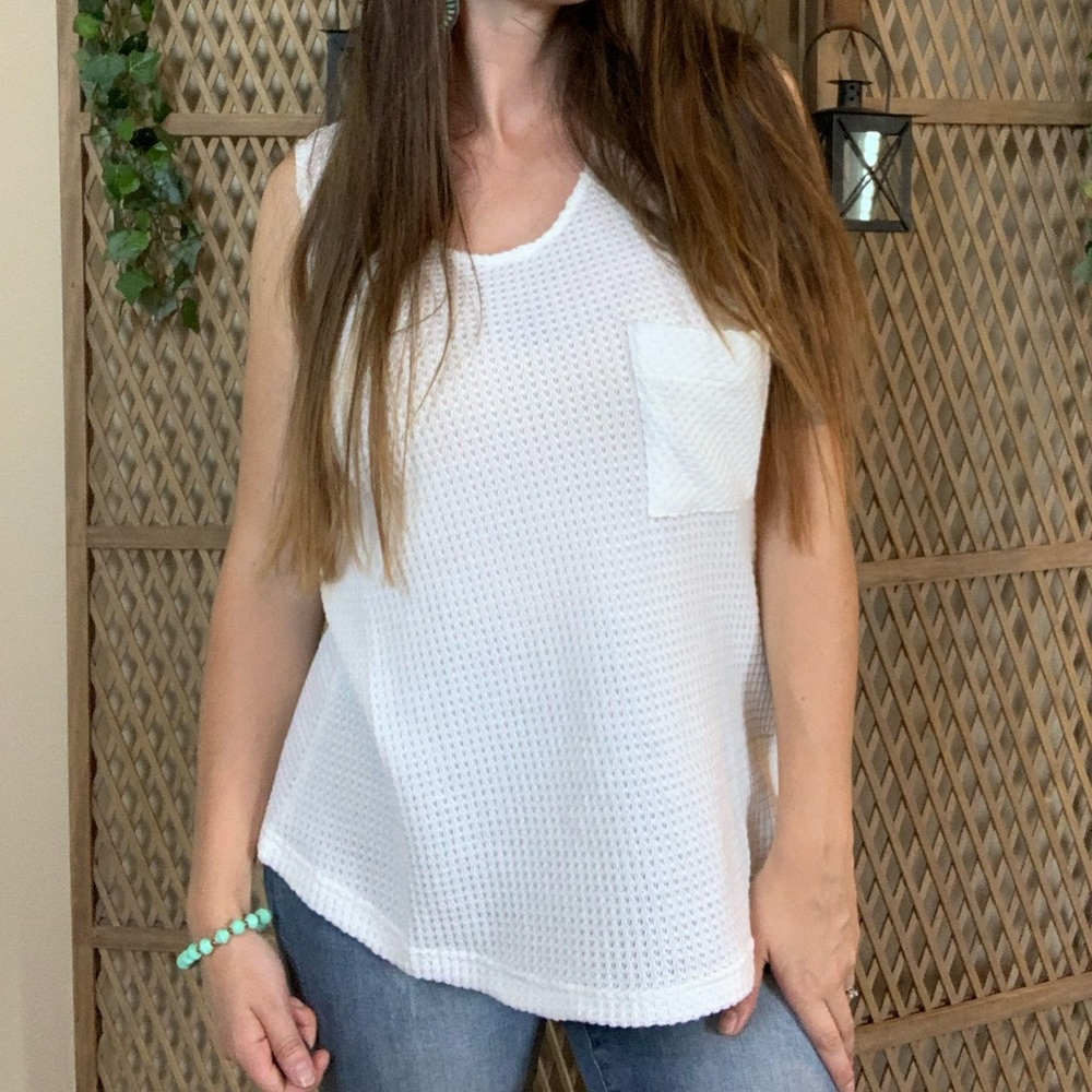 White Waffle Tank Top With Pocket - Picture 2 of 4